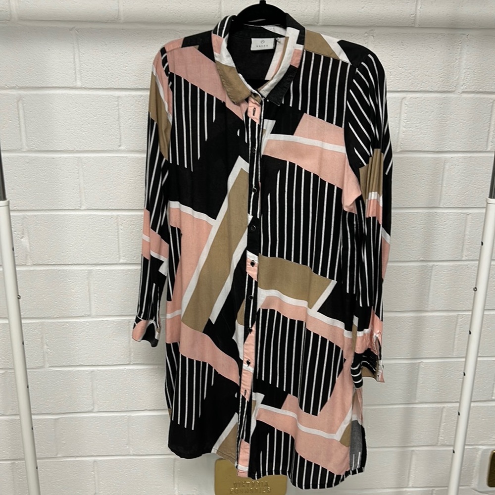 Kaffe Cool Geometric Print Button Down Shirt Dress